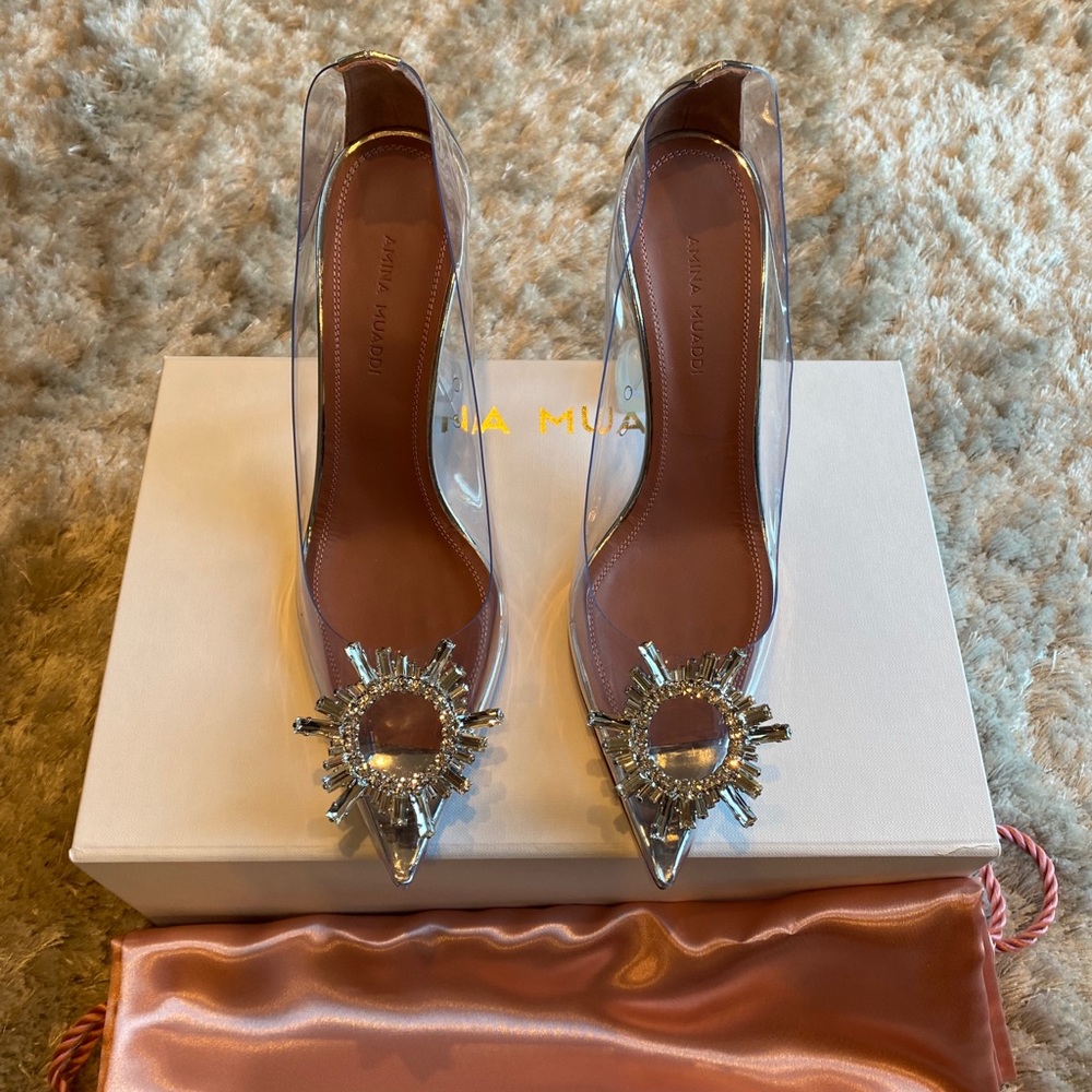 Amina Muaddi Begum Glass Pumps; Sz. 37